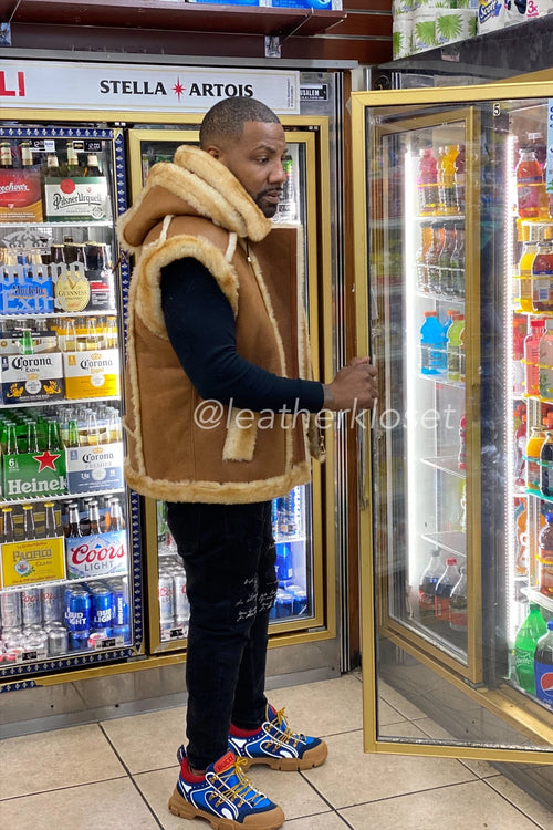 Men's Real Sheepskin Shearling Vest [Tan]