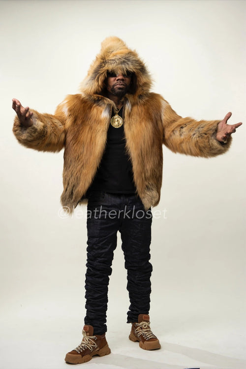 Men's Red Fox Fox Fur Bomber Jacket