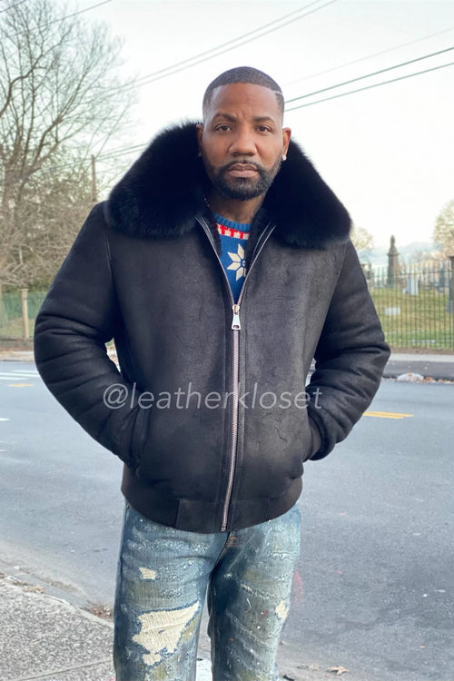 Men's Shearling Baseball Jacket [Black]