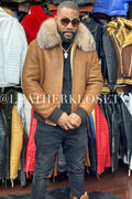 Men's Sheepskin Shearling Baseball With Fox