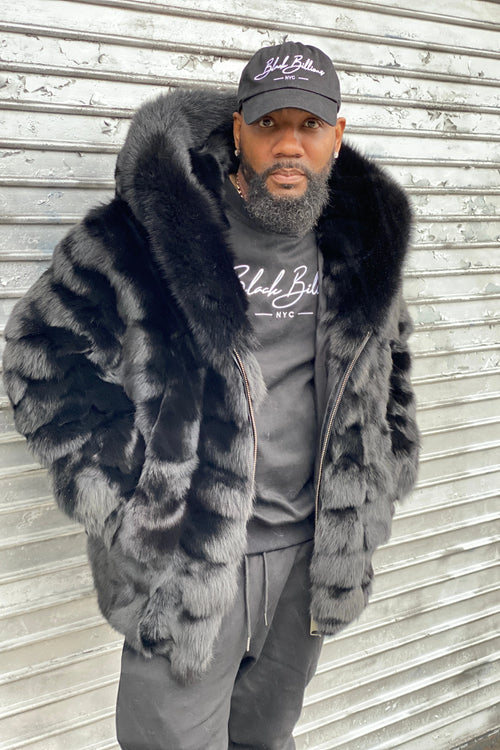 Men's Stealth Black Fox Bomber With Hood