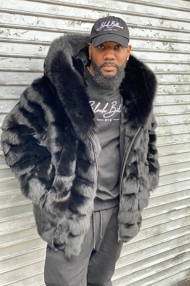 Men's Stealth Black Fox Bomber With Hood
