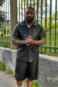 Men's Summer In Miami Leather Shirt And Shorts Set [Black]