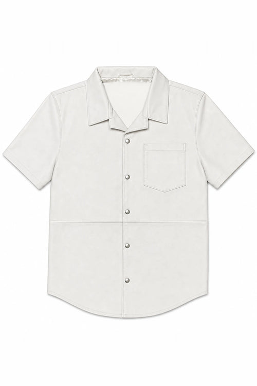 Men's Summer In Miami Luka Leather Short Sleeve Shirt [White]