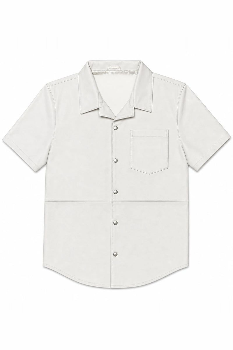 Men's Summer In Miami Luka Leather Short Sleeve Shirt [White]