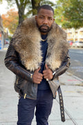 Men's Trey Biker Brown Copper With Raccoon Fur