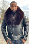 Men's Trey Biker Full Fox Fur Collar [Chocolate Fox]