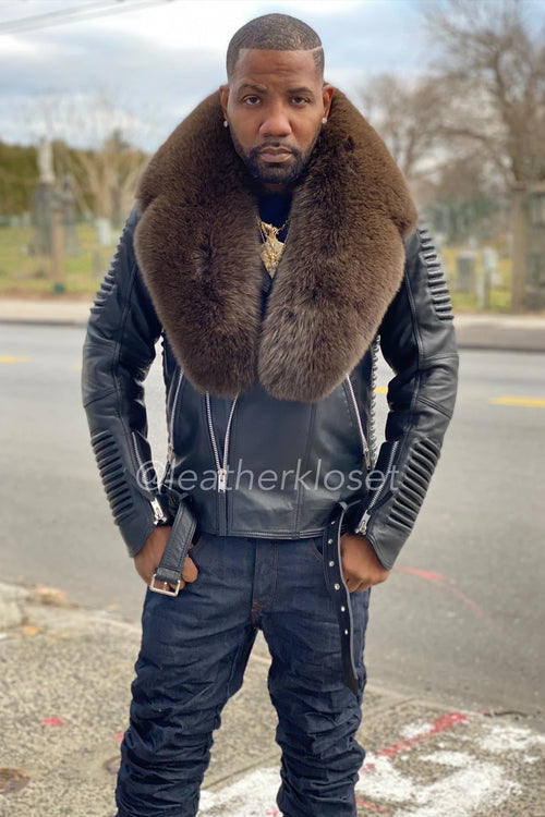 Men's Trey Biker Full Fox Fur Collar [Olive Fox]