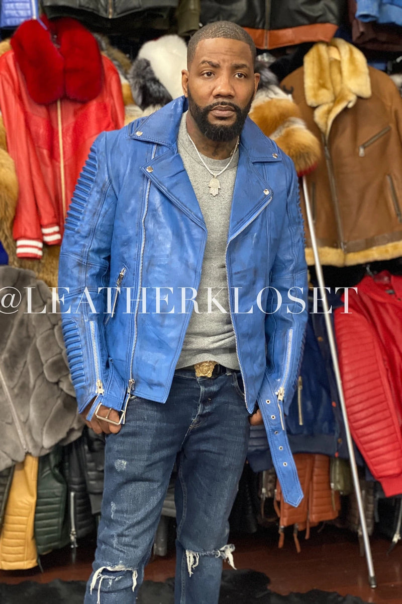 Men's Trey Biker Jacket Denim Leather