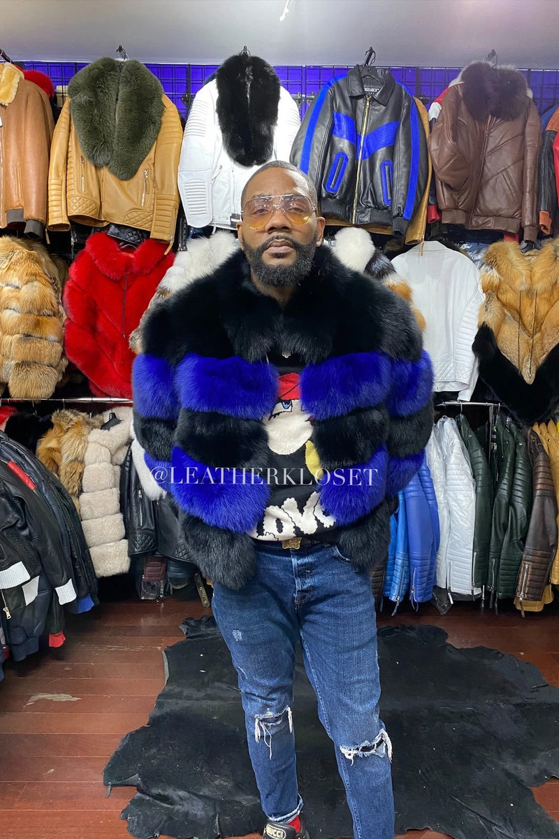 Men's Two Tone Fox Fur Bomber Jacket