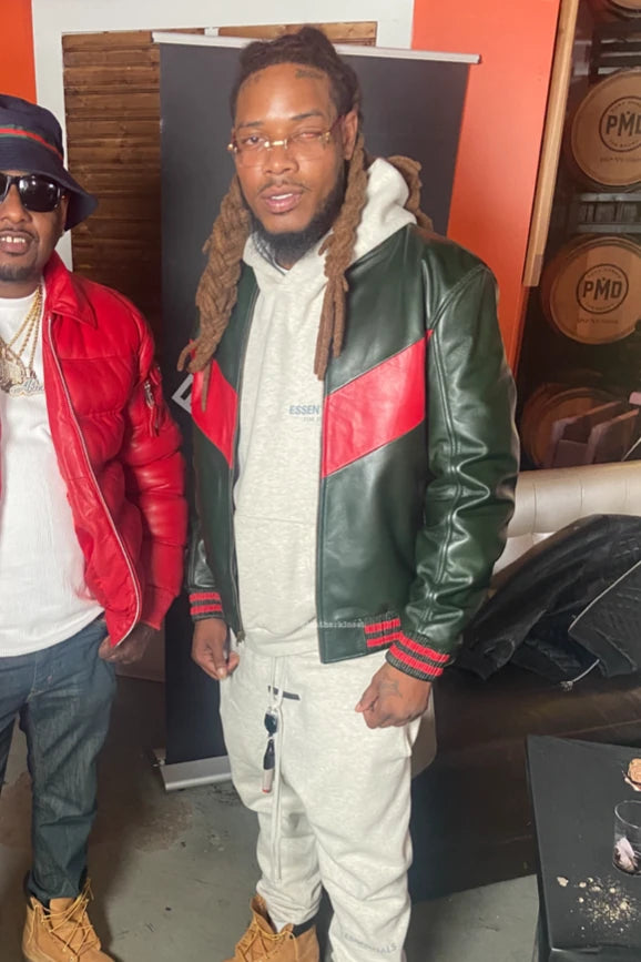 Men's V Baseball Jacket [Green/Red]