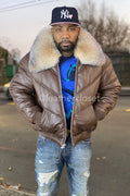 Men's V-Bomber Premium Fox Collar [Brown]