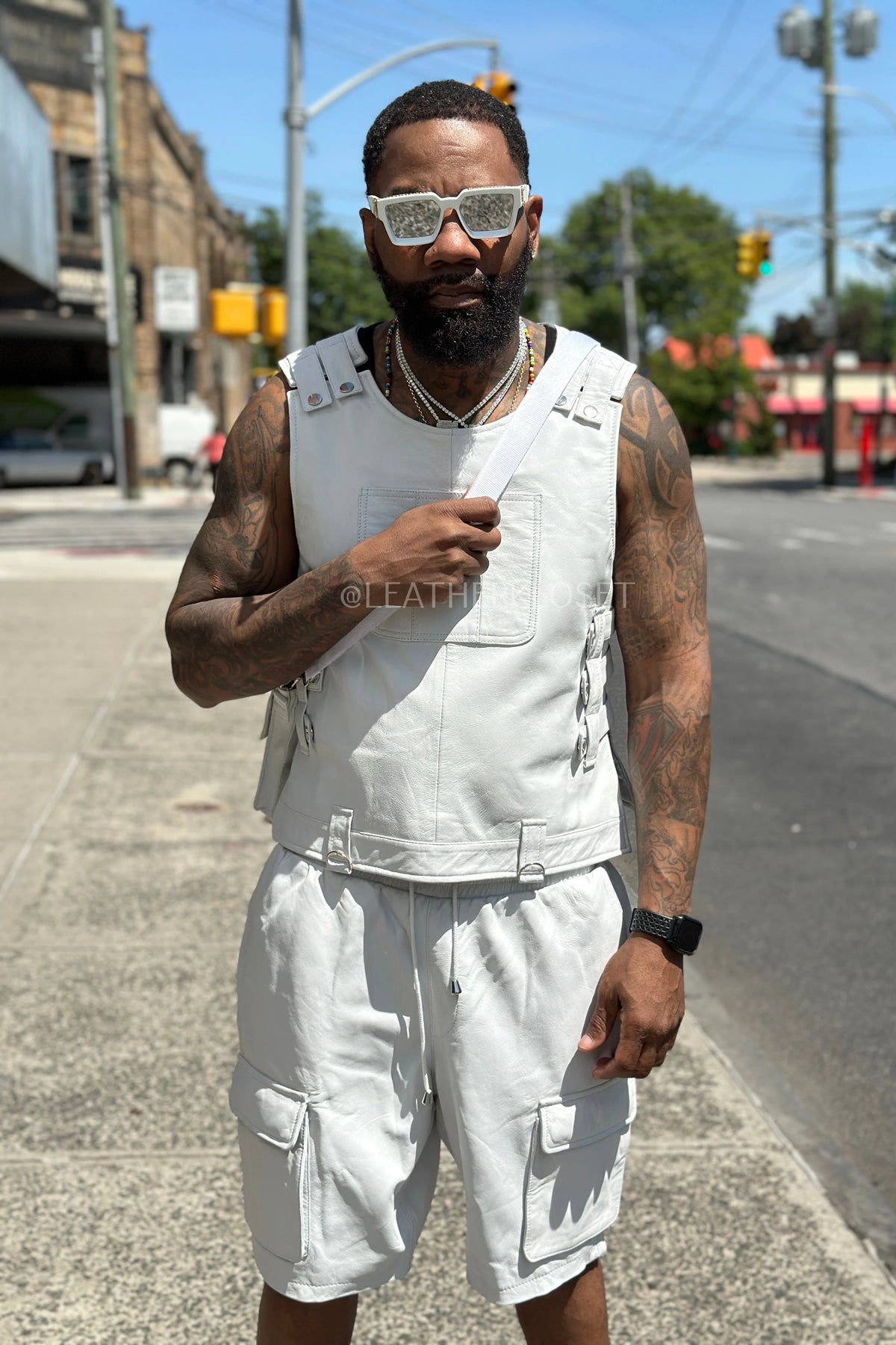 Men's Vegas Leather Vest And Shorts [White]