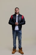 Men's Liam All-Leather Varsity Jacket [Black/Red]