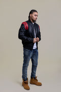 Men's Liam All-Leather Varsity Jacket [Black/Red]