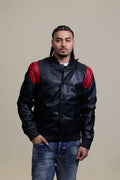 Men's Liam All-Leather Varsity Jacket [Black/Red]