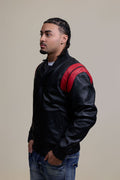 Men's Liam All-Leather Varsity Jacket [Black/Red]