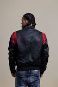 Men's Liam All-Leather Varsity Jacket [Black/Red]