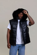 Men's Leather Bubble Vest With Premium Fox Fur Hood