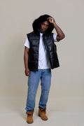 Men's Leather Bubble Vest With Premium Fox Fur Hood
