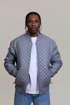 Men's Lucas Quilted Leather Bomber Jacket [Grey]