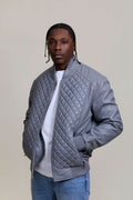 Men's Lucas Quilted Leather Bomber Jacket [Grey]