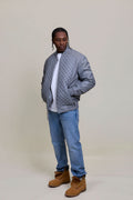Men's Lucas Quilted Leather Bomber Jacket [Grey]