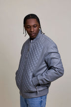 Men's Lucas Quilted Leather Bomber Jacket [Grey]