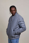 Men's Lucas Quilted Leather Bomber Jacket [Grey]