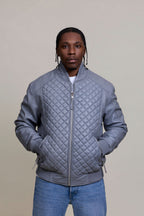 Men's Lucas Quilted Leather Bomber Jacket [Grey]