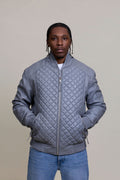 Men's Lucas Quilted Leather Bomber Jacket [Grey]