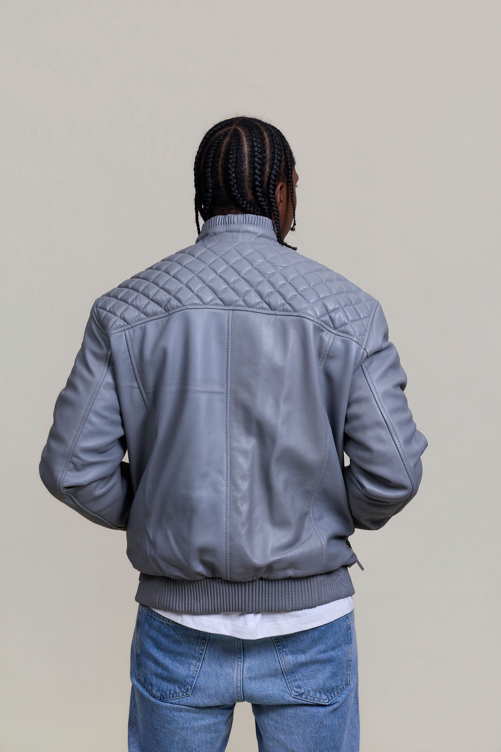 Men's Lucas Quilted Leather Bomber Jacket [Grey]