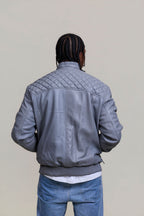 Men's Lucas Quilted Leather Bomber Jacket [Grey]