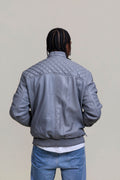 Men's Lucas Quilted Leather Bomber Jacket [Grey]