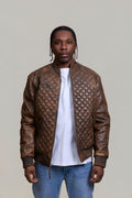 Men's Lucas Quilted Leather Bomber Jacket [Antique Brown]