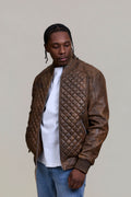 Men's Lucas Quilted Leather Bomber Jacket [Antique Brown]
