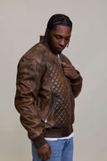 Men's Lucas Quilted Leather Bomber Jacket [Antique Brown]