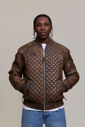 Men's Lucas Quilted Leather Bomber Jacket [Antique Brown]