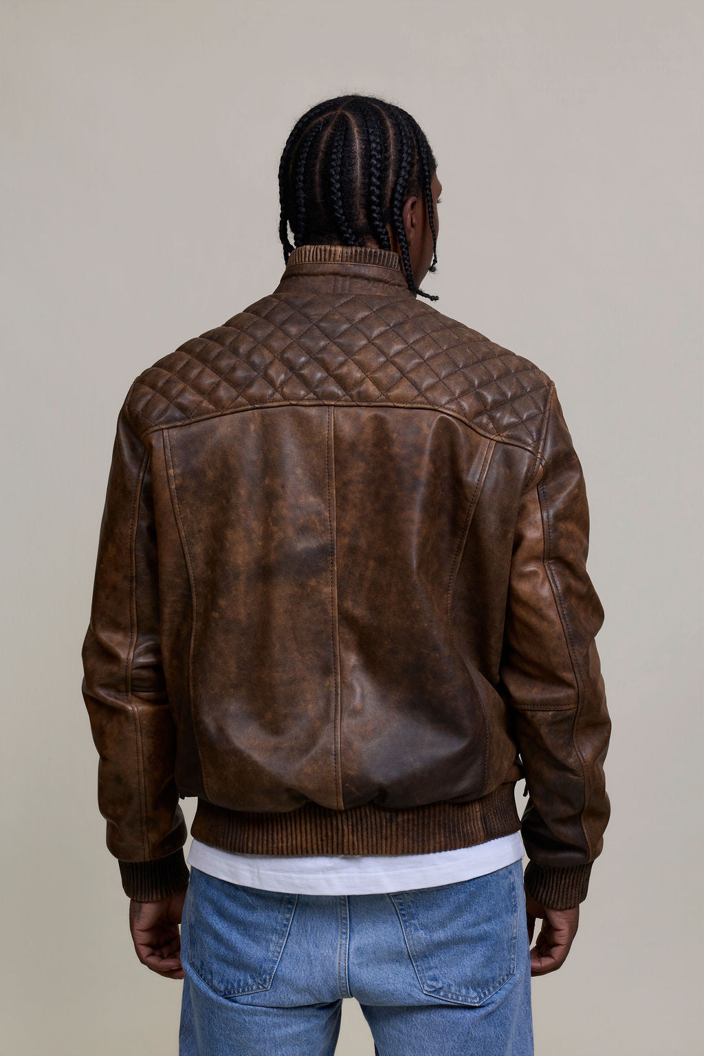 Men's Lucas Quilted Leather Bomber Jacket [Antique Brown]