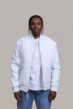 Men's Lucas Quilted Leather Bomber Jacket [White]