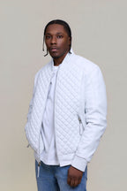 Men's Lucas Quilted Leather Bomber Jacket [White]