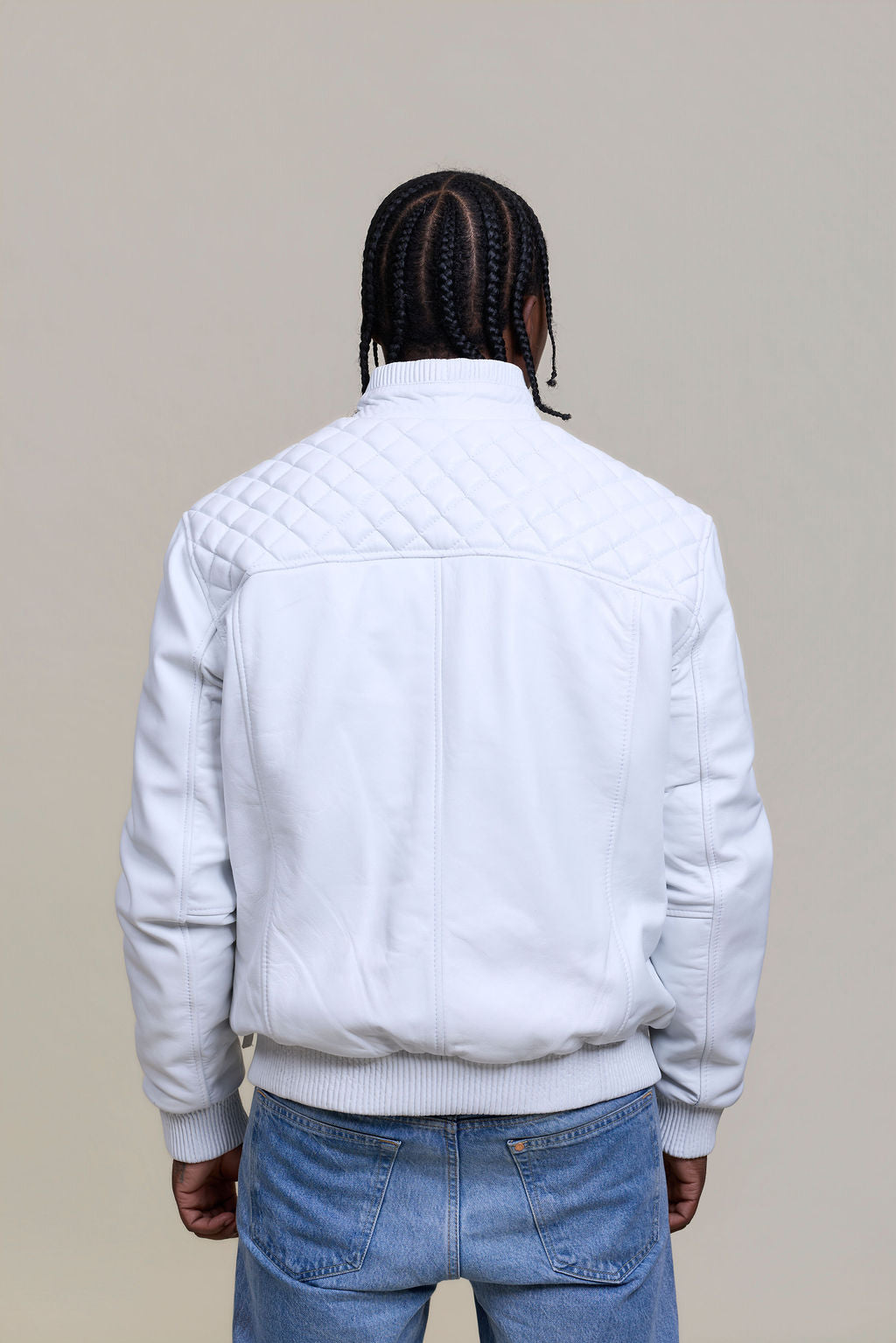 Men's Lucas Quilted Leather Bomber Jacket [White]