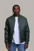 Men's Lucas Quilted Leather Bomber Jacket [Military Green]