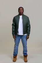 Men's Lucas Quilted Leather Bomber Jacket [Military Green]