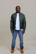 Men's Lucas Quilted Leather Bomber Jacket [Military Green]