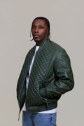 Men's Lucas Quilted Leather Bomber Jacket [Military Green]