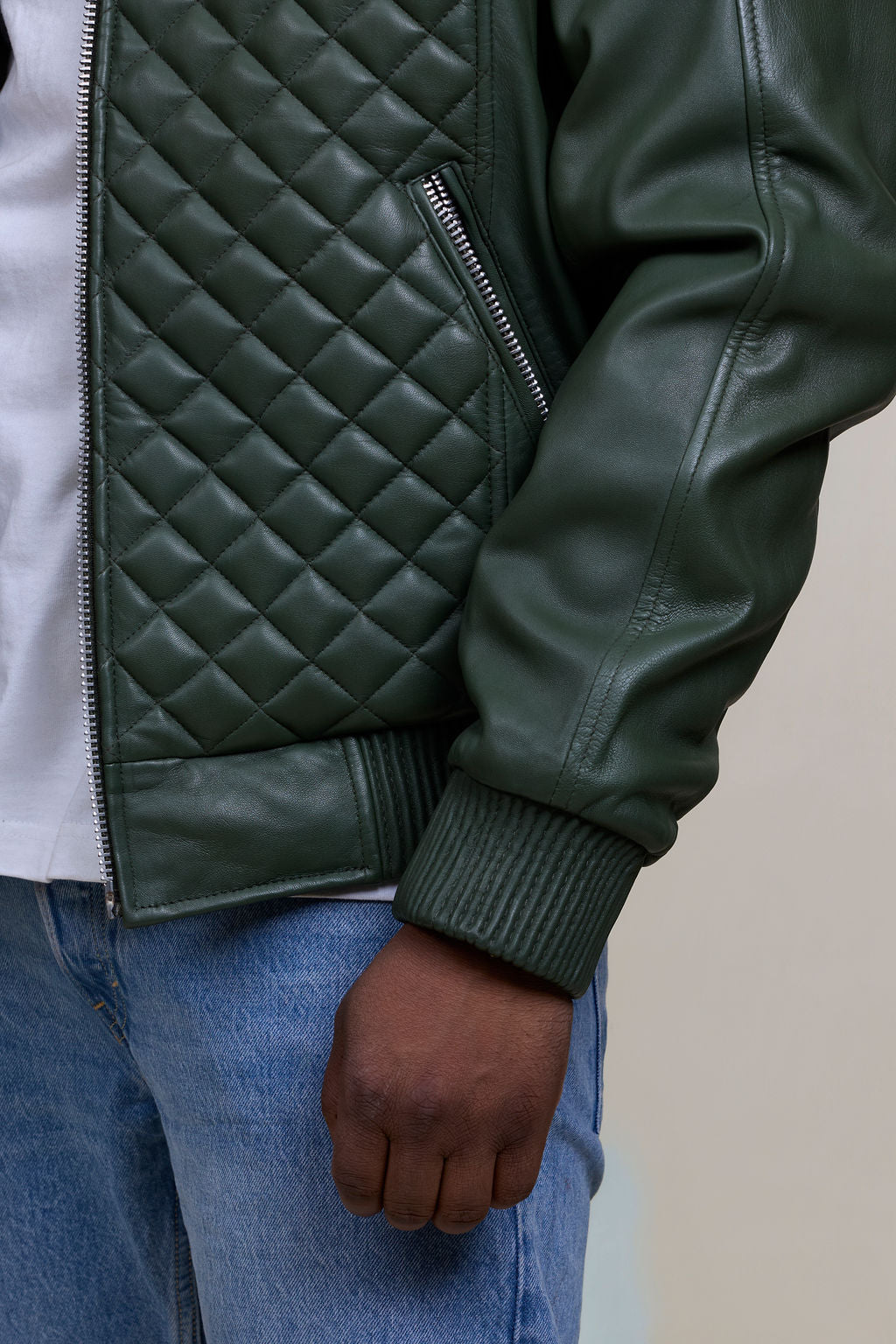 Men's Lucas Quilted Leather Bomber Jacket [Military Green]