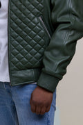Men's Lucas Quilted Leather Bomber Jacket [Military Green]