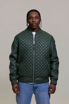 Men's Lucas Quilted Leather Bomber Jacket [Military Green]