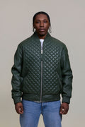 Men's Lucas Quilted Leather Bomber Jacket [Military Green]
